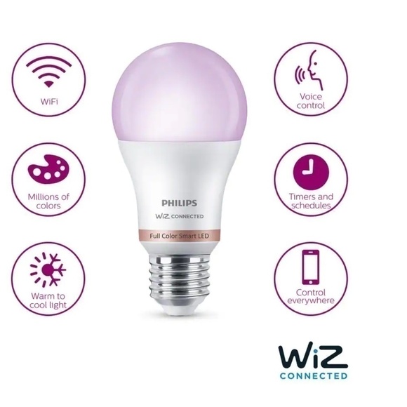 2-PHILIPS 60-Watt Equivalent A19 LED Smart Wi-Fi Color Changing Smart Light Bulb - Picture 5 of 10